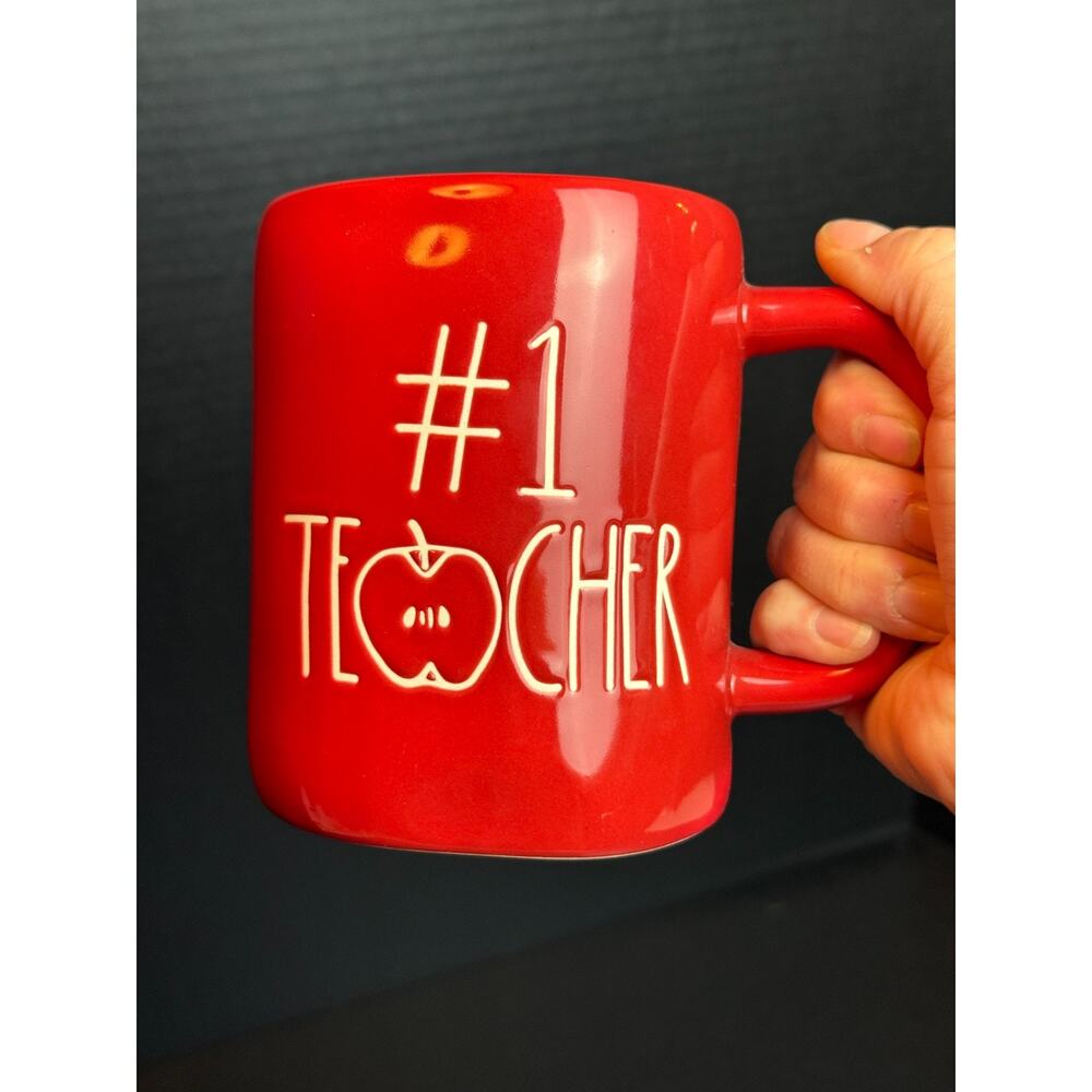 Rae Dunn #1 TEACHER Red Mug With Apple Detail